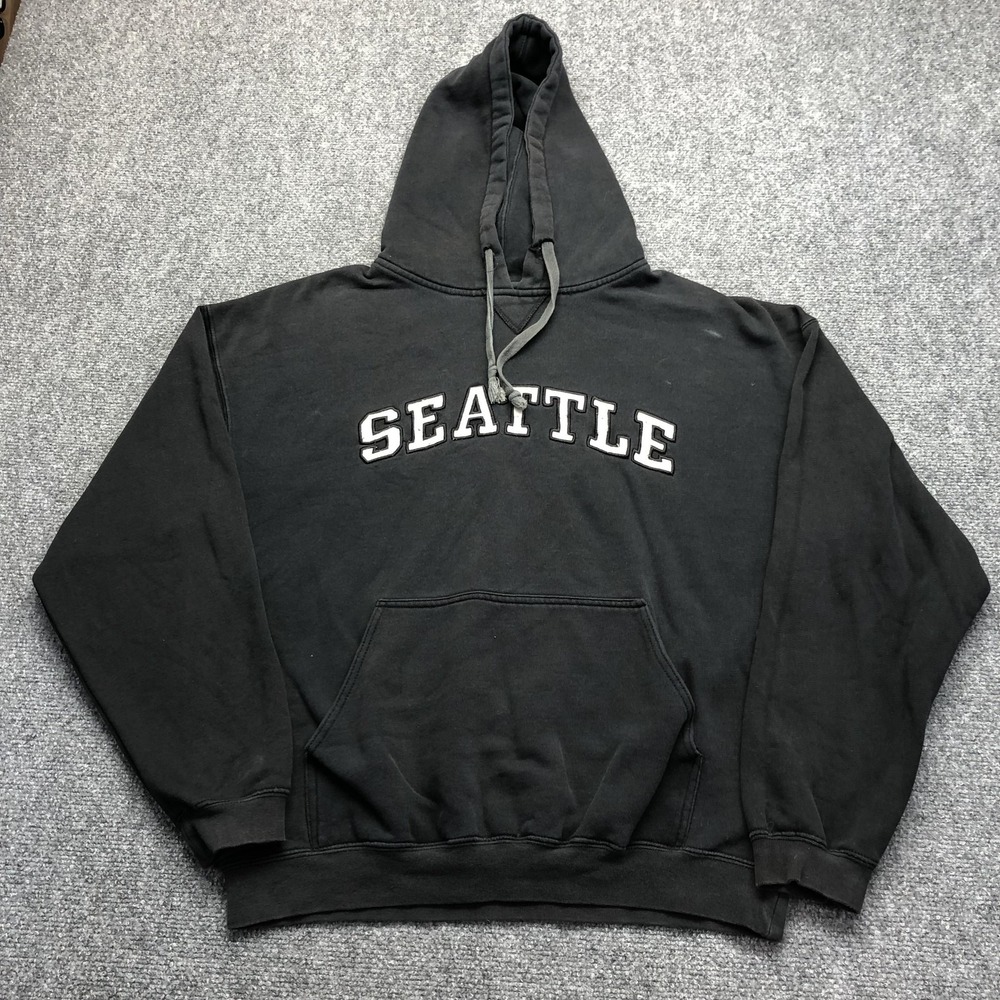 Fahrenheit Hoodie Mens Medium Black Pullover Fleece Seattle Graphic Sweatshirt